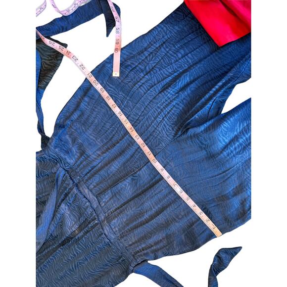 NWOT Amazing Victoria’s Secret Blue Black Satin Embossed Lounge Jumpsuit  Large - Picture 11 of 16